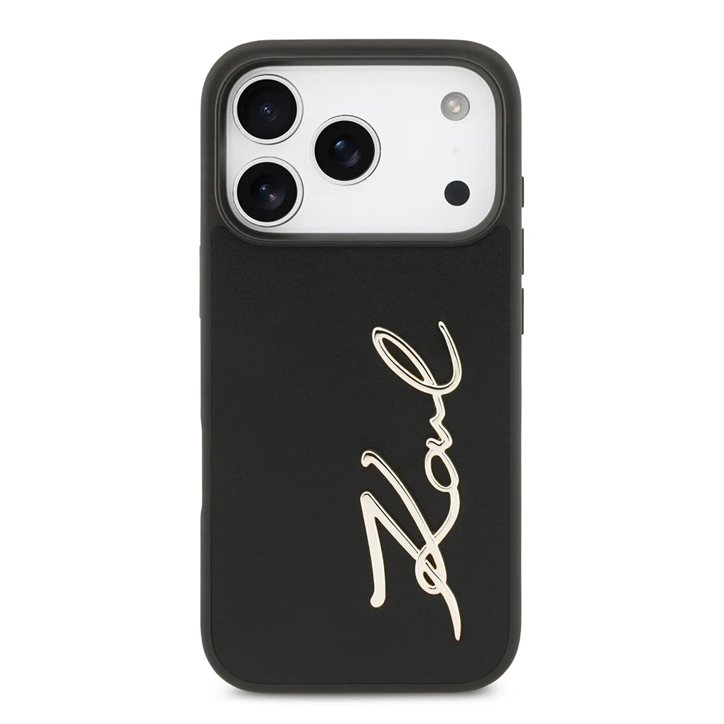 A Photo Of Karl Lagerfeld PU Leather Case with Script Logo & Metal Buttons for iPhone 17 Pro Max
