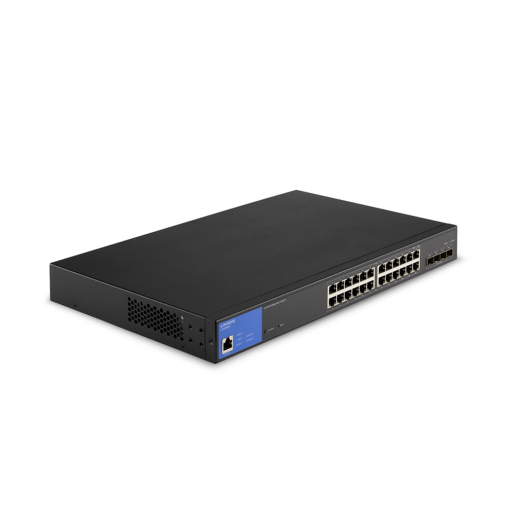A Photo Of Linksys LGS328MPC-EU 24-Port Managed Gigabit PoE+ Switch with 4 10G SFP+ Uplinks | 410W Power Budget & Advanced Security