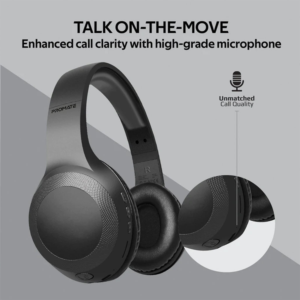 A Photo Of Promate LaBoca Deep Bass Over-Ear Wireless Headphones - Black | Bluetooth 5.0 with Superior Sound and Comfort