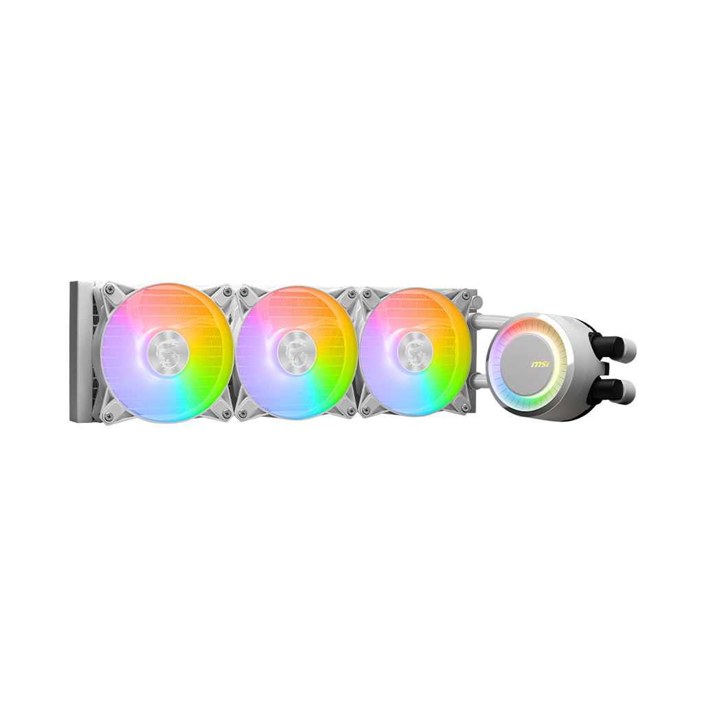 A Photo Of MSI MAG CoreLiquid E360 - White - High Performance 360mm AIO Liquid Cooler for Enhanced CPU Cooling - 306-7ZW6E11-C24