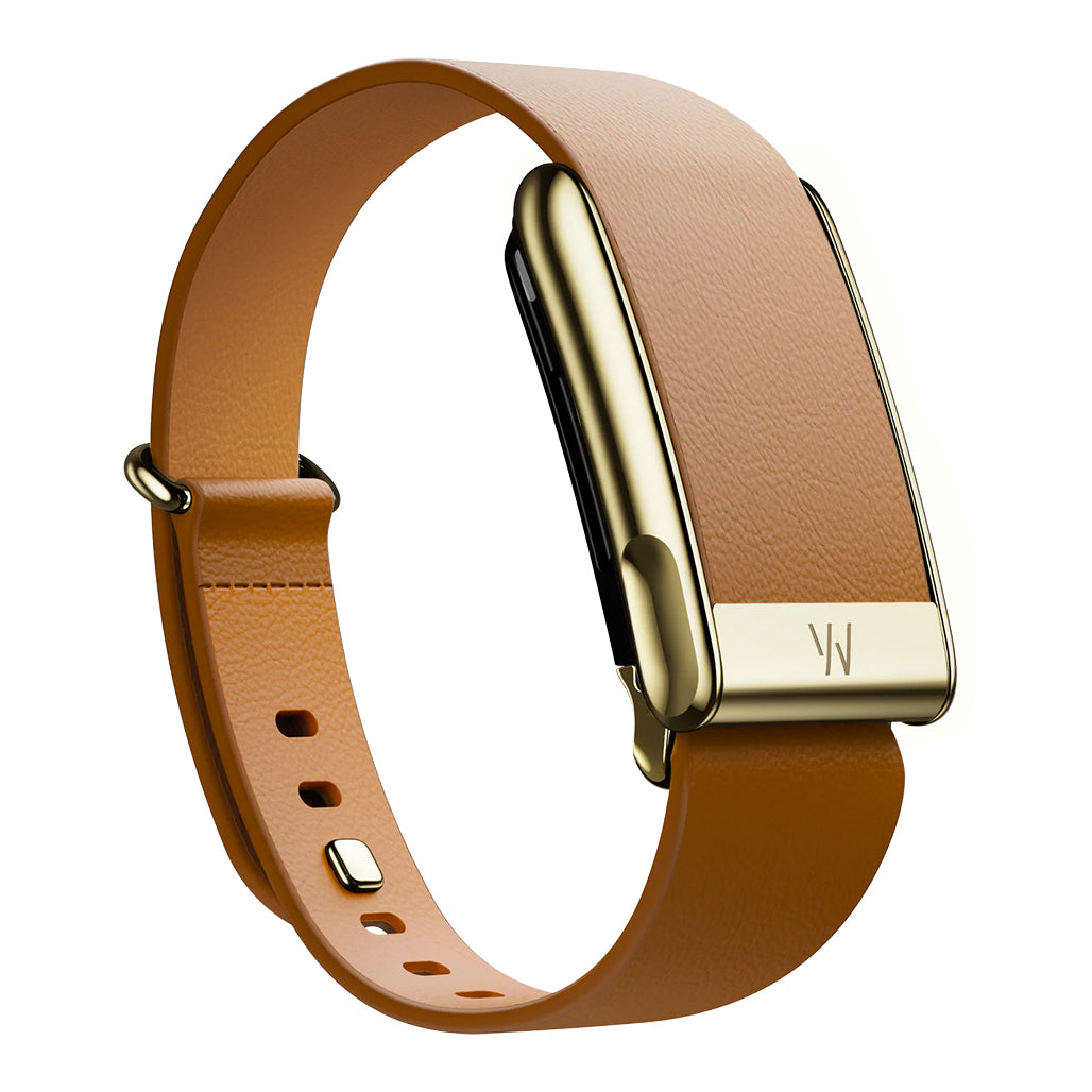 A Photo Of Whoop MG LeatherLuxe Bands - Camel with Gold (Large)