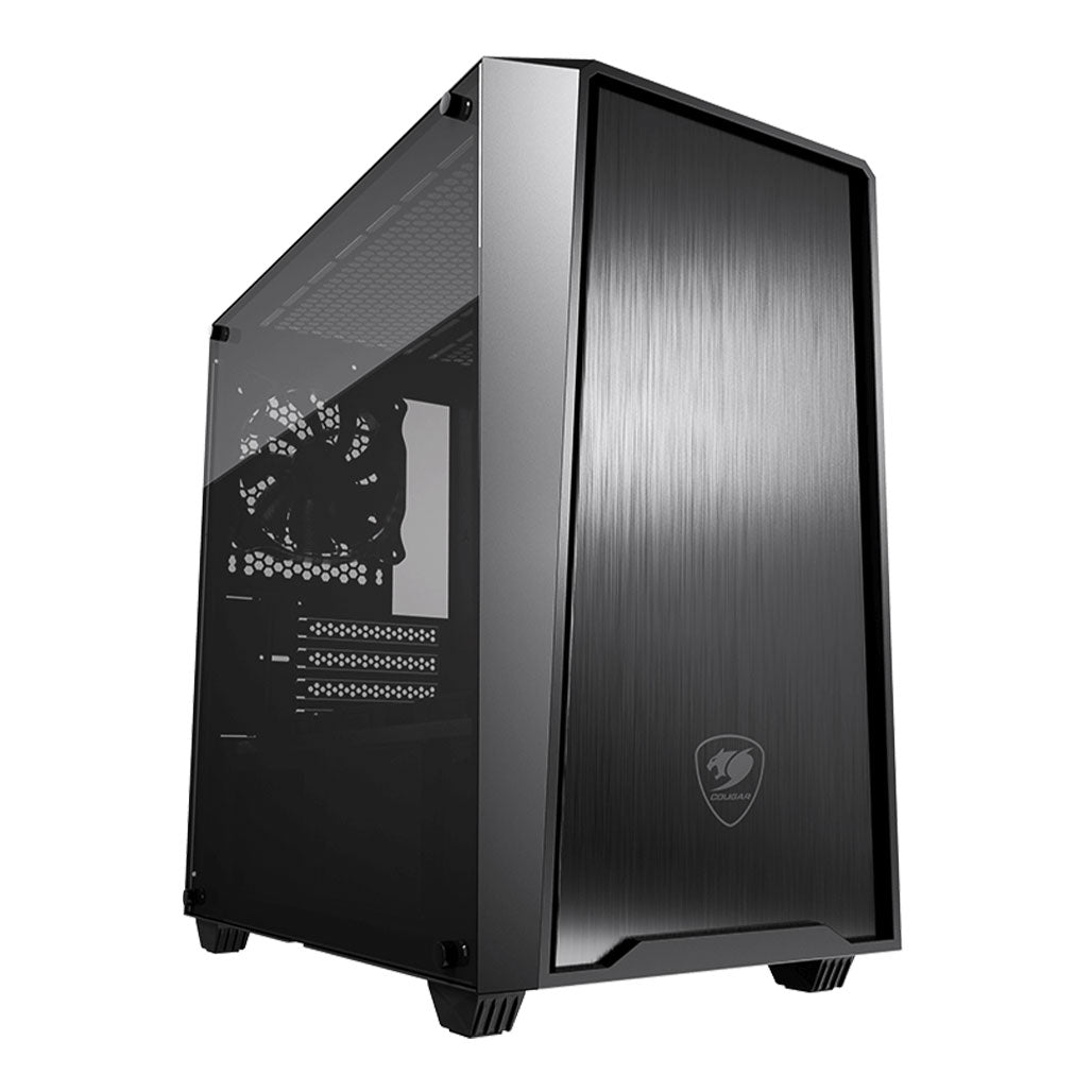 A Photo Of Cougar MG130-G Mini Tower Case – Compact Design with Tempered Glass Side Window, Advanced Cooling & Storage Options