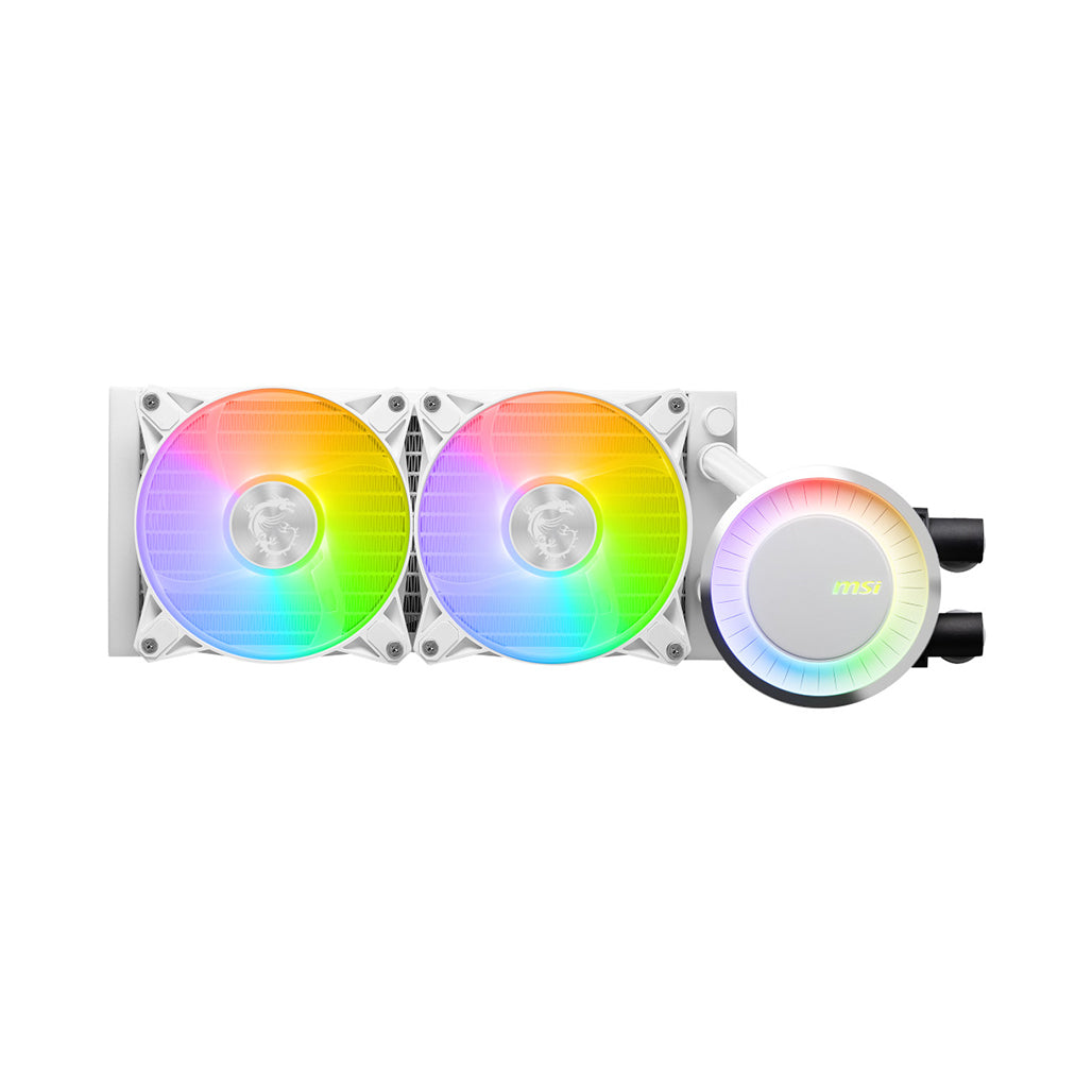 A Photo Of MSI MAG CoreLiquid E240 - White ARGB CPU Cooler with Premium Thermal Performance - 306-7ZW5E21-C24