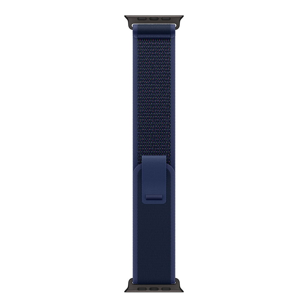 A Photo Of Apple 49mm Blue Trail Loop - M/L - Black Titanium Finish, Nylon Weave, Adjustable Fit, Carbon Neutral
