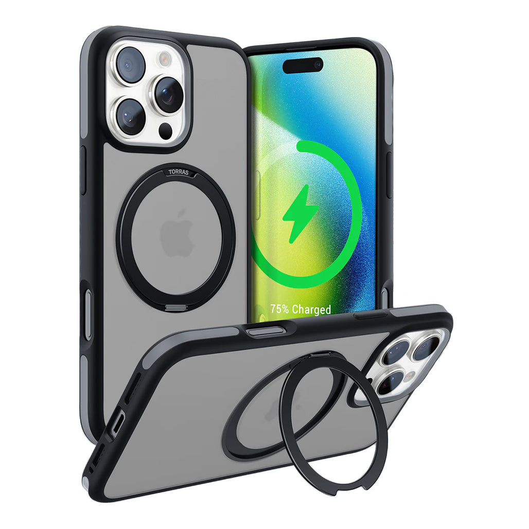 A Photo Of Torras Ostand R Fusion Case with 360° Rotating Stand for iPhone 16 Pro – Military-Grade Protection, Fingerprint & Dust Resistant