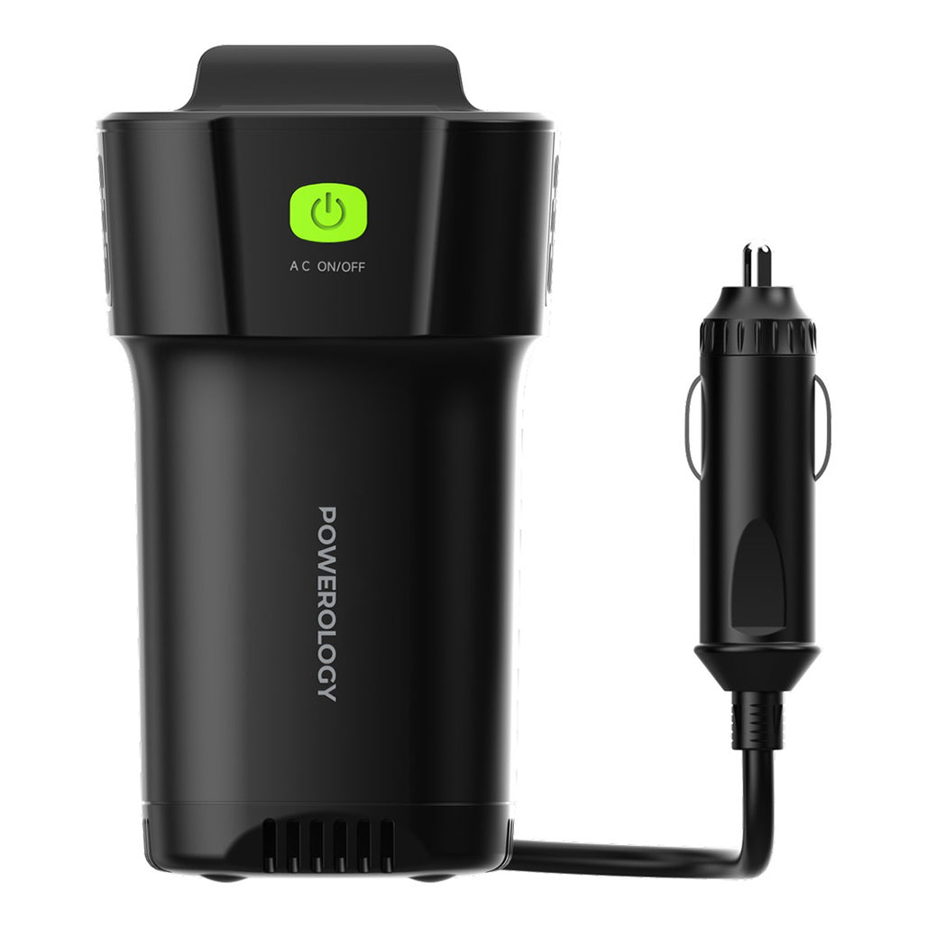 A Photo Of Powerology 150W Inverter AC Universal USB A 2type-C DC Car 12V10A - Black