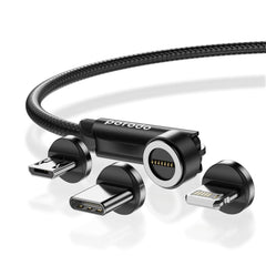 A Photo Of Porodo 3in1 TPE Cable with Rotatable Head for Micro + Lightning + Type-C - Black