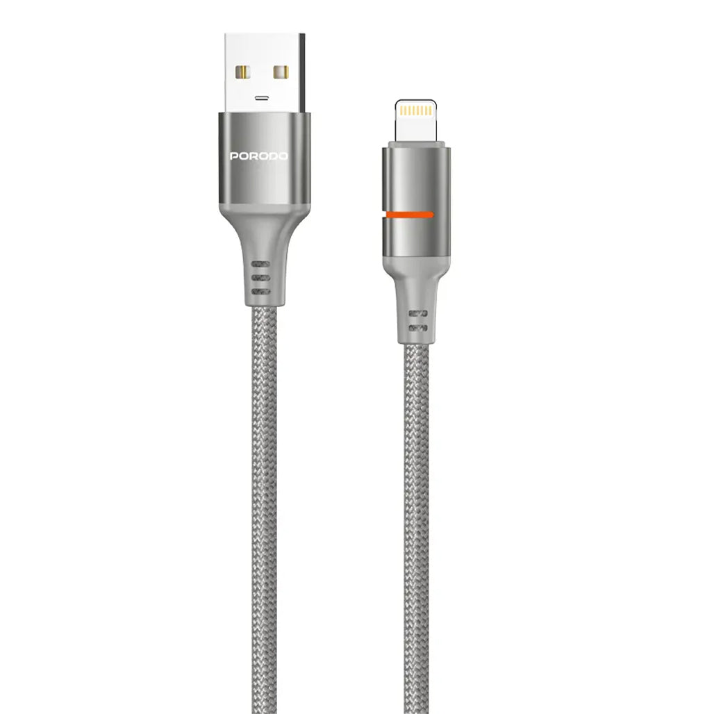 A Photo Of Porodo USB-A to Lightning LED Light Cable – 1.2m Braided Fast Charging & Data Transfer