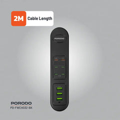 A Photo Of Porodo 50W Multi-Port USB Charging Hub - 9-Port Fast Charger with 2 PD 20W Outputs - Universal 110-240V - Compact Black Charger for Home & Office