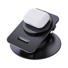 A Photo Of Porodo Wireless Charging Rotating Stand - Black | 360° Adjustable Multi-Device Charger