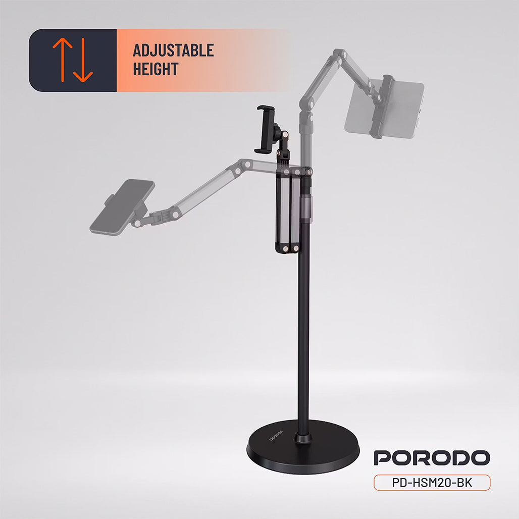 A Photo Of Porodo Adjustable Floor Stand for Phones & Tablets, 45cm–165cm Height, 360° Rotation, 5.5