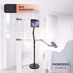 A Photo Of Porodo Adjustable Floor Stand for Phones & Tablets, 45cm–165cm Height, 360° Rotation, 5.5