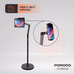 A Photo Of Porodo Adjustable Floor Stand for Phones & Tablets, 45cm–165cm Height, 360° Rotation, 5.5