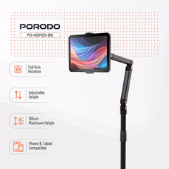 A Photo Of Porodo Adjustable Floor Stand for Phones & Tablets, 45cm–165cm Height, 360° Rotation, 5.5