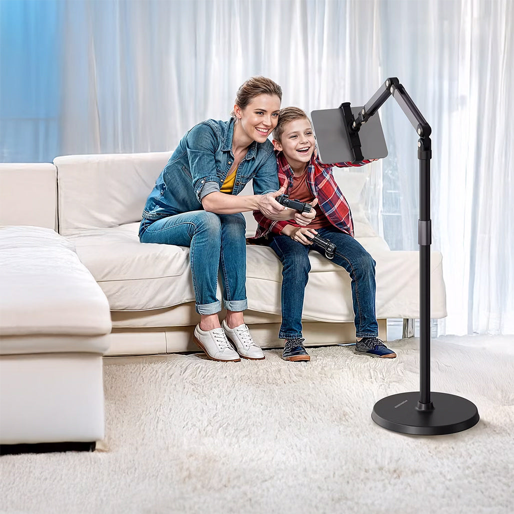 A Photo Of Porodo Adjustable Floor Stand for Phones & Tablets, 45cm–165cm Height, 360° Rotation, 5.5