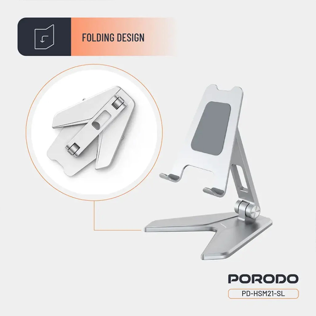 A Photo Of Porodo Silver Aluminum Mobile Stand for 4