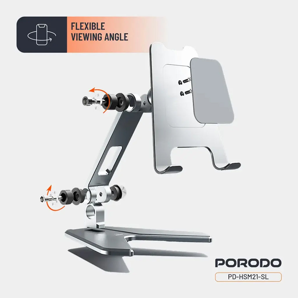 A Photo Of Porodo Silver Aluminum Mobile Stand for 4