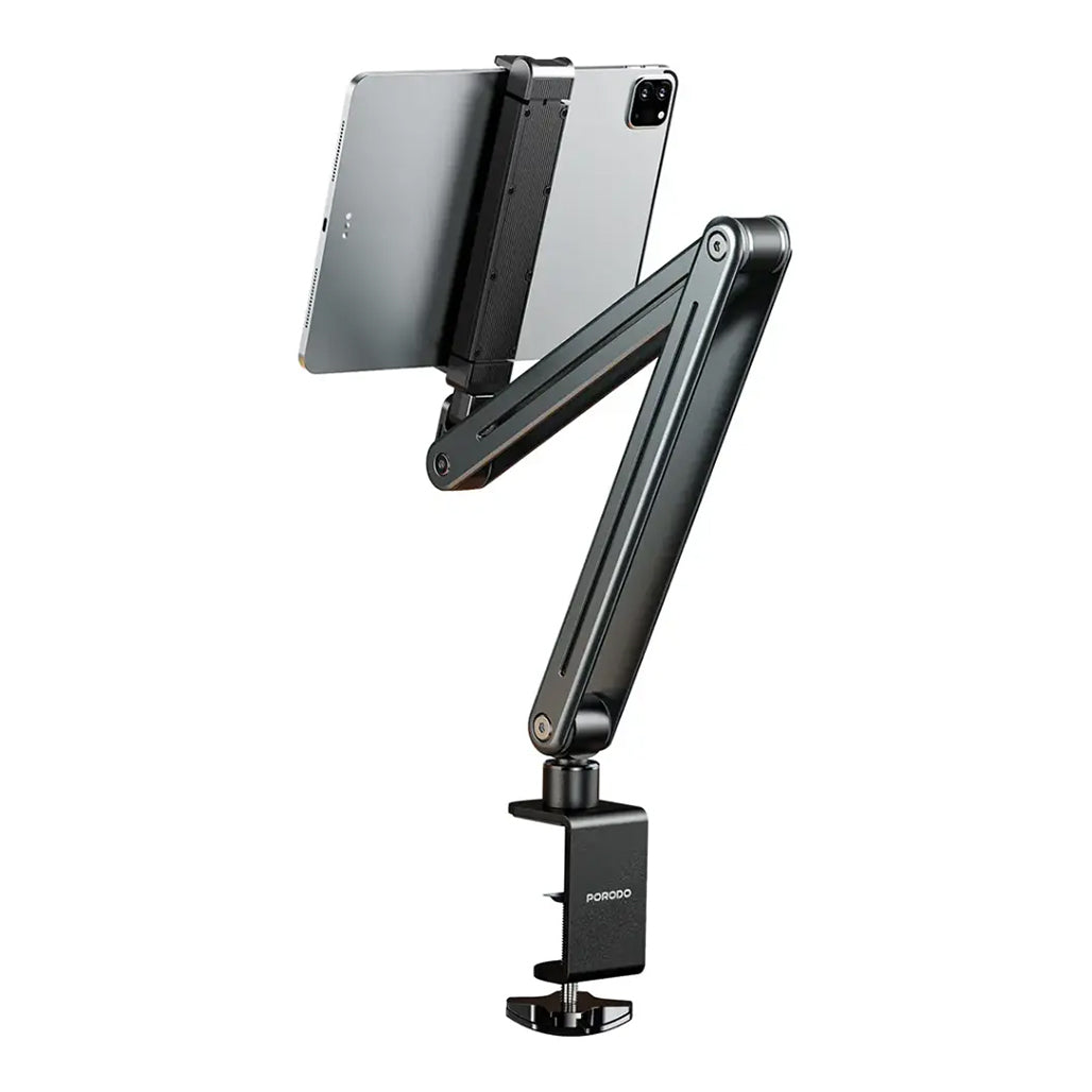 A Photo Of Porodo Adjustable Multi-Joint Phone and Tablet Mount – Universal Stand for Desk or Countertop