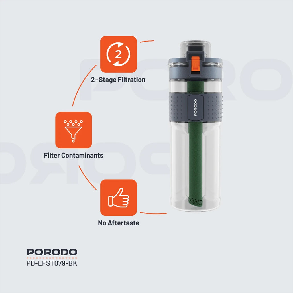 A Photo Of Porodo Lifestyle 2-Stage Filtration Water Bottle - BPA-Free, 600mL, Travel-Friendly Hydration