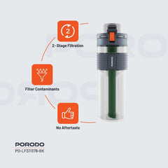 A Photo Of Porodo Lifestyle 2-Stage Filtration Water Bottle - BPA-Free, 600mL, Travel-Friendly Hydration