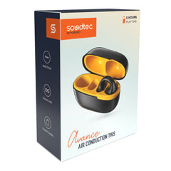 A Photo Of Porodo Soundtec Avance Air Conduction TWS Earbuds - Black / Yellow - Black/Yellow | 13mm Driver, Bluetooth 5.3, Open Ear Design