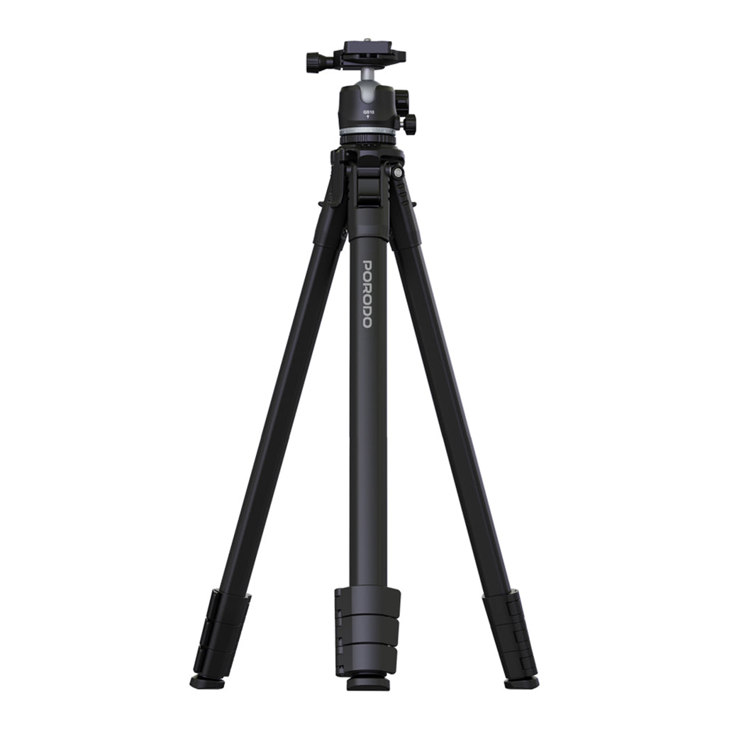 A Photo Of Porodo Ultra-Light Aluminum Tripod - Black | Portable, Durable, 360° Rotation, 10kg Load Capacity