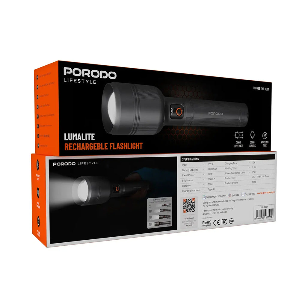 A Photo Of Porodo Lifestyle Lumalite 2500 Rechargeable Flashlight