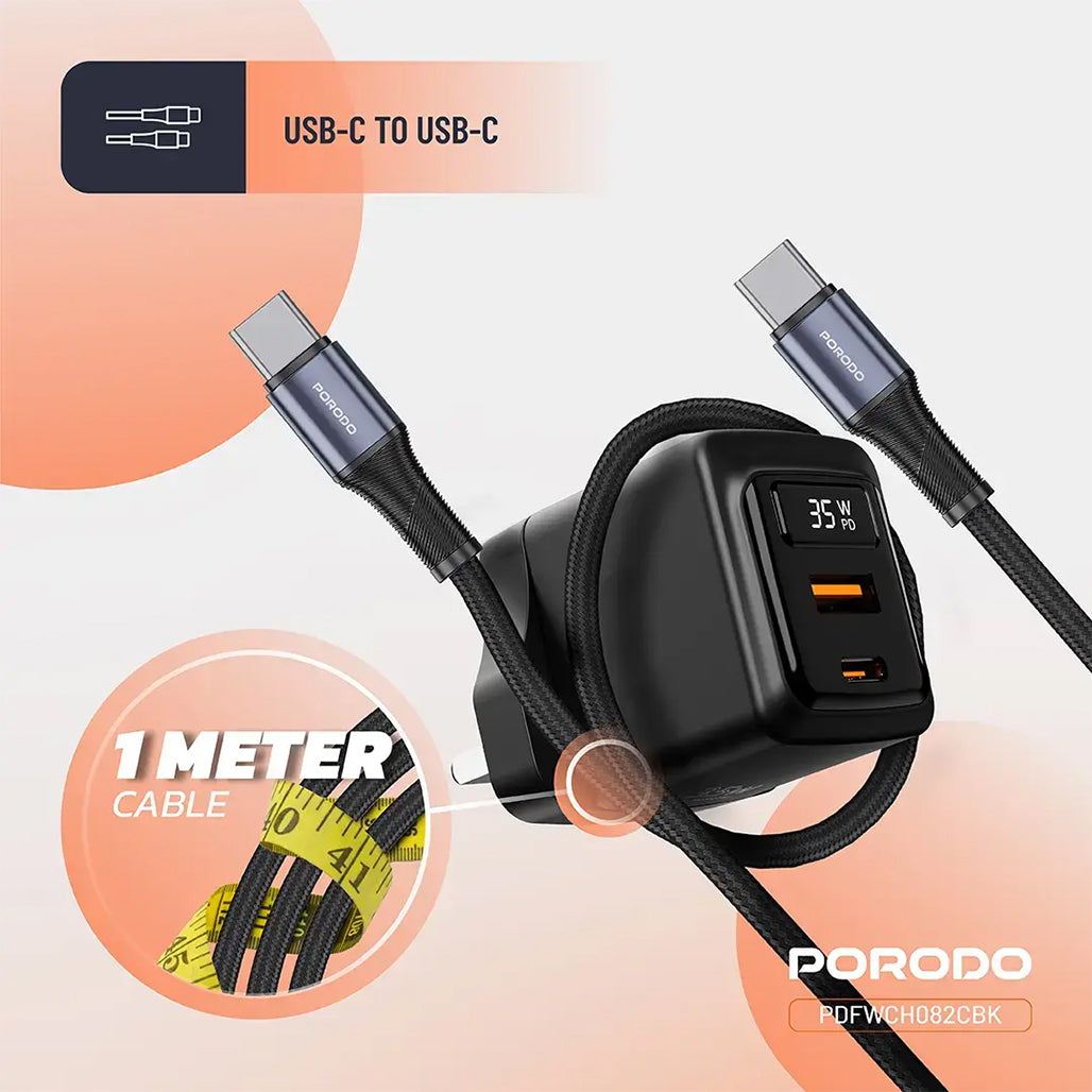 A Photo Of Porodo GaN 35W Dual Port Wall Charger with Power Display