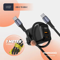 A Photo Of Porodo GaN 35W Dual Port Wall Charger with Power Display