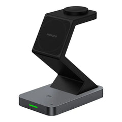 A Photo Of Porodo 4-in-1 Wireless Charging Station with 360° Adjustable Viewing Port - Black