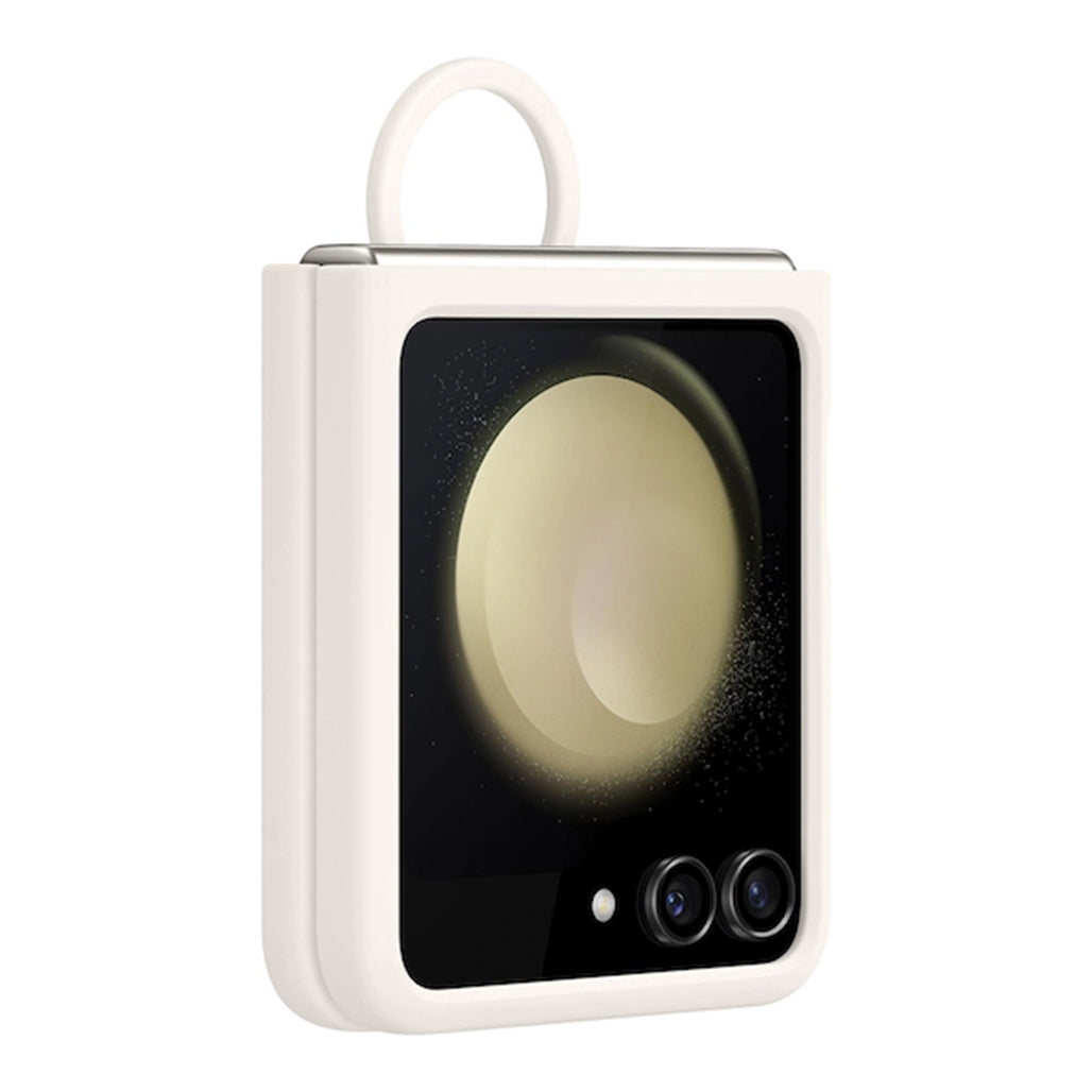 A Photo Of Samsung Galaxy Z Flip5 Silicone Case with Ring, Cream EF-PF731TUEGUS | Eco-Friendly, Stylish Protection