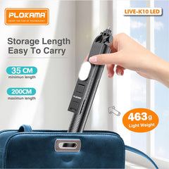 A Photo Of Plokama Live K10 Pro - LED Selfie Stick Portable Tripod 200cm