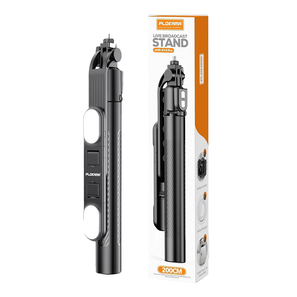 A Photo Of Plokama Live K10 Pro - LED Selfie Stick Portable Tripod 200cm