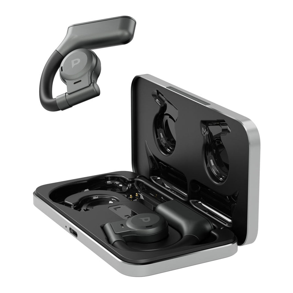 A Photo Of Powerology Air Conduction TWS Earbuds with Metal Charging Case - Grey