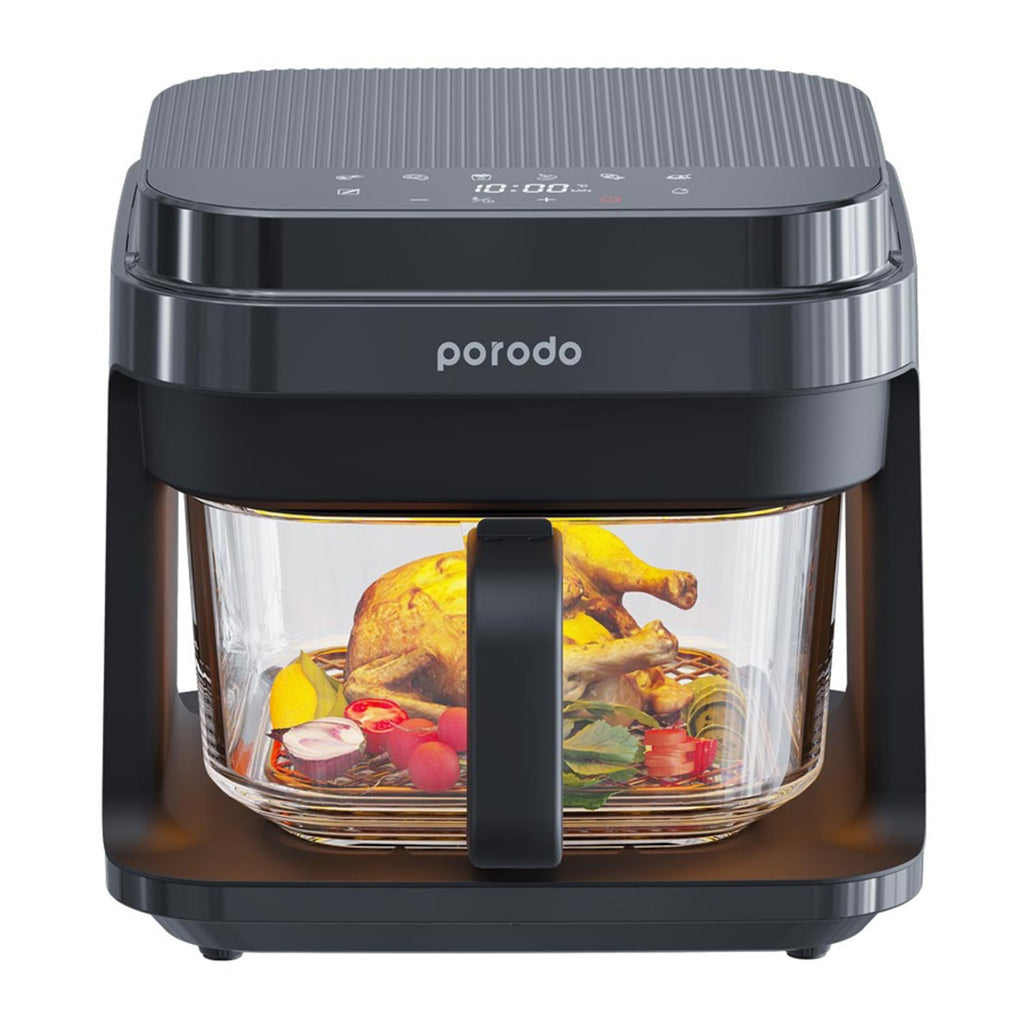 A Photo Of Porodo Lifestyle 5.5L Capacity Full Glass Air Fryer with Advanced Heat Circulation