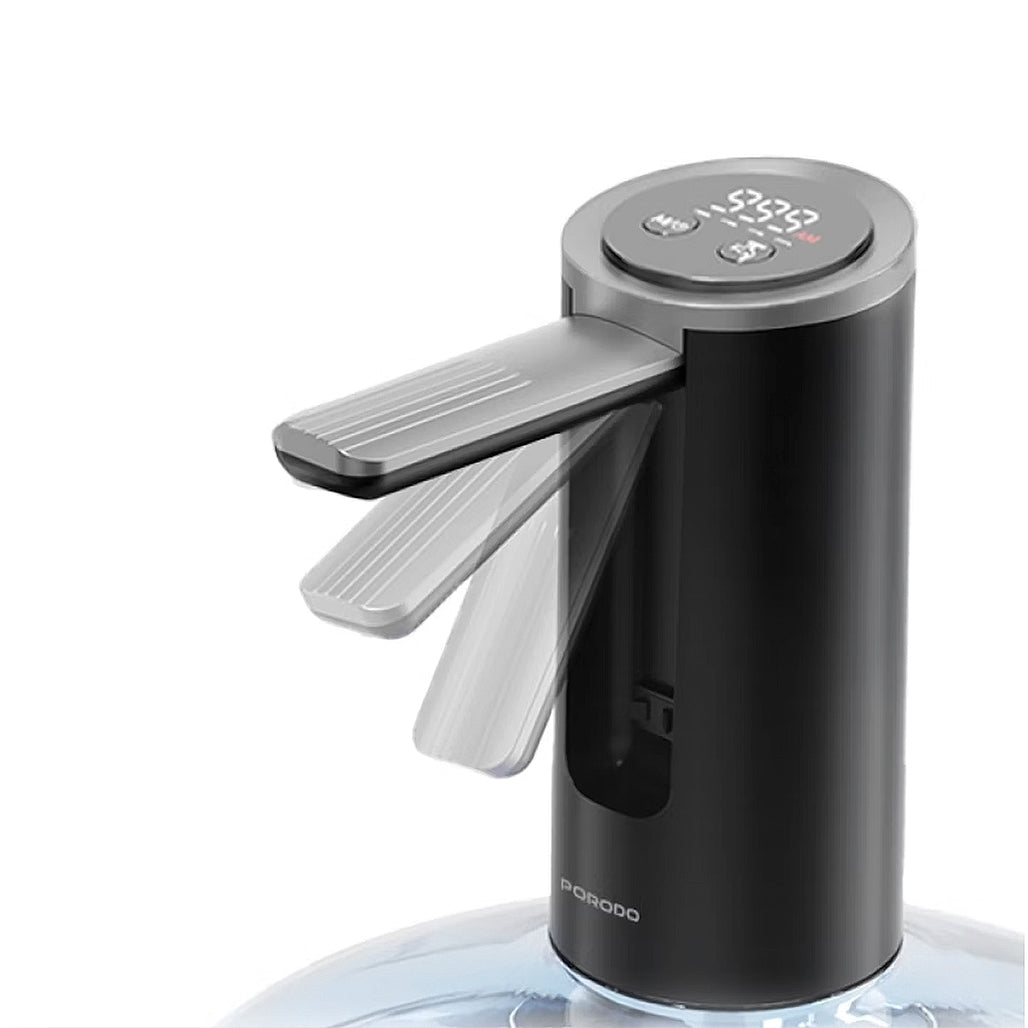 A Photo Of Porodo Lifestlye Foldable Electric Water Pump Universal Bottle Compatibility - Black