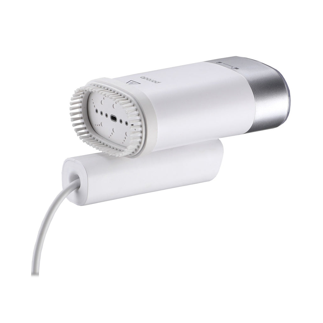 A Photo Of Porodo Lifestyle Foldable Handheld Steamer With Fabric Brush+water Cup+travel bag 1200W UK- White