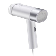 A Photo Of Porodo Lifestyle Foldable Handheld Steamer With Fabric Brush+water Cup+travel bag 1200W UK- White