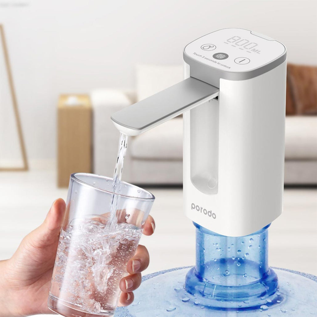 A Photo Of Porodo Lifestyle Mini Water Dispenser with LED Display - White