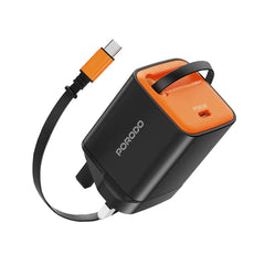 A Photo Of Porodo Tezpatro 65W GaN Charger with USB-C Retractable Cable