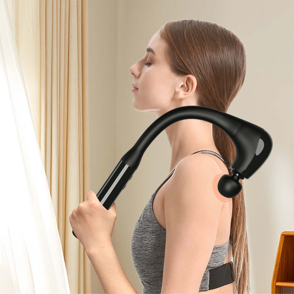 A Photo Of Porodo Therapist Massage Hammer - Black | Deep Tissue Massager, 5 Intensity Levels, Quiet Operation, 1500mAh Battery