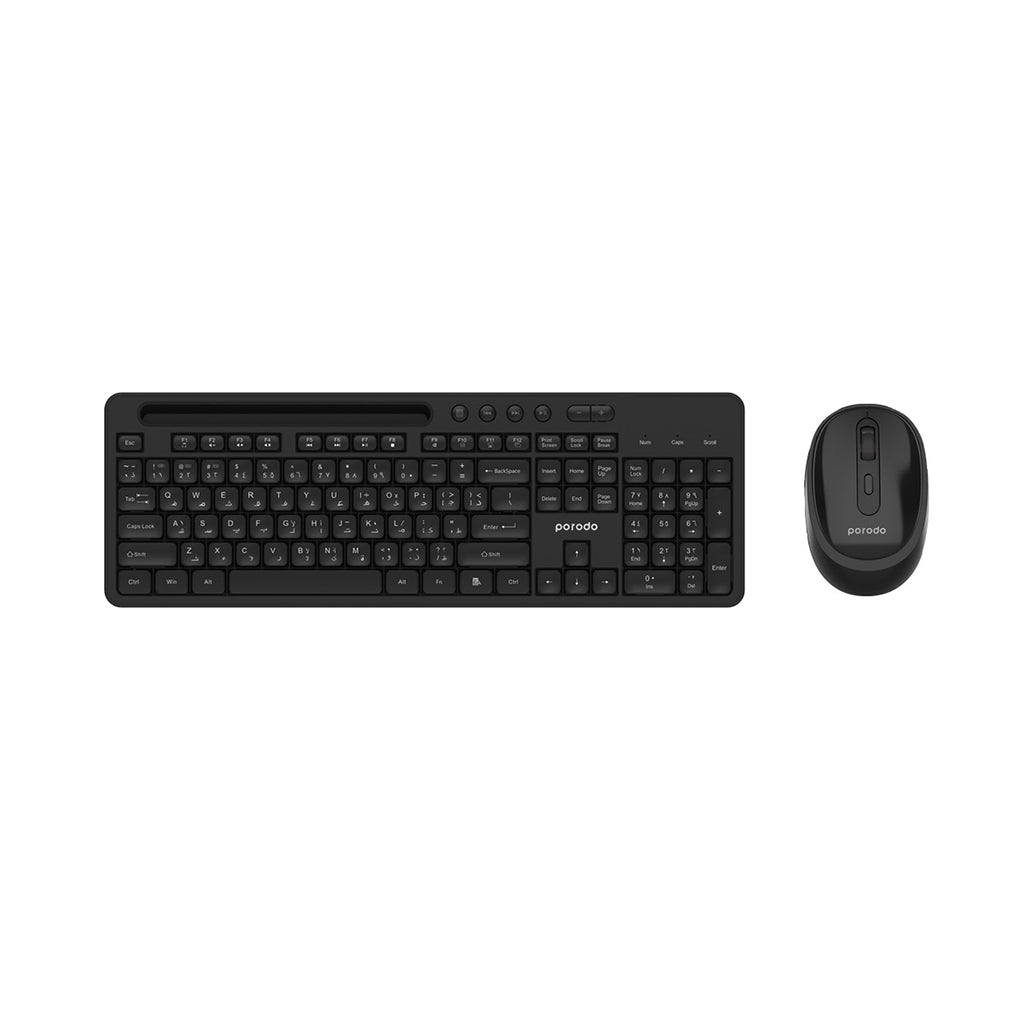 A Photo Of Porodo Wireless 2.4G+BT Keyboard with Pen/Phone Tray and Mouse - Black