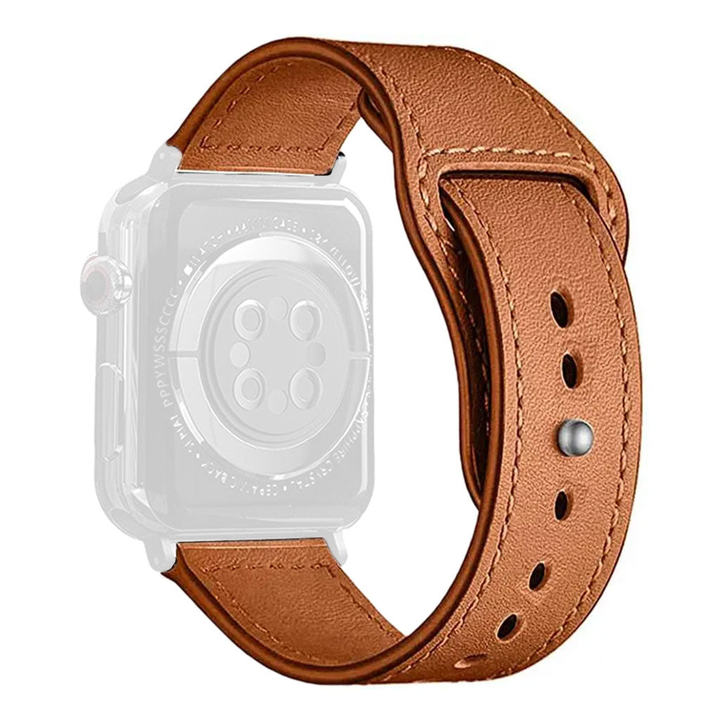 A Photo Of Porodo iGuard Leather Loop Watch Band For Apple Watch 42mm/44mm/45mm - Light Brown