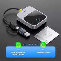 A Photo Of Baseus Prime Trip Safe Journey Wireless CarPlay Adapter for iPhone - Converts Wired CarPlay to Wireless, Dual-Screen