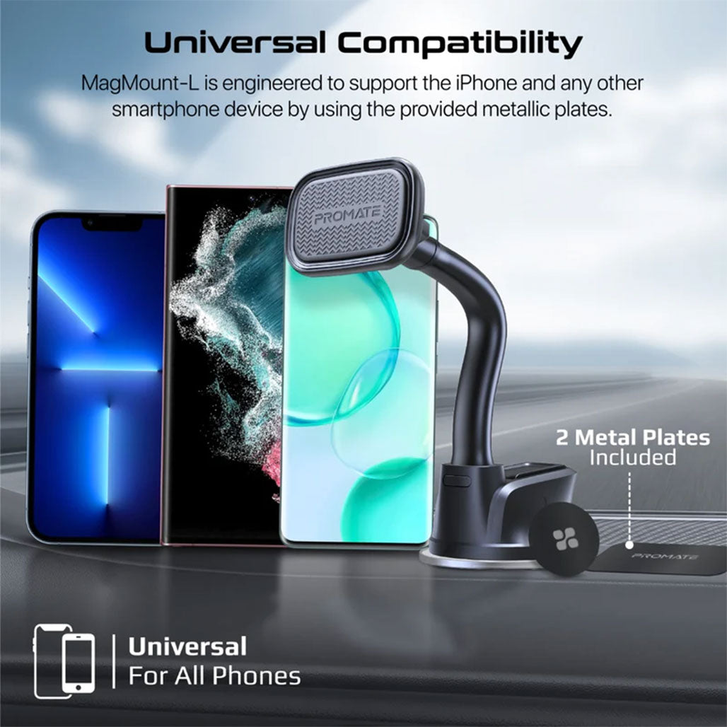A Photo Of Promate MagMount-L SecureGrip™ Magnetic Smartphone Holder – Cradleless Dashboard & Windshield Mount with 360° Rotation