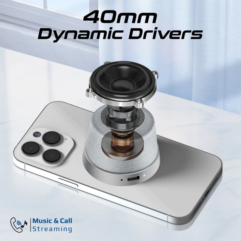 A Photo Of Promate Punch Mini Bluetooth Speaker with MagSafe Compatibility – 3W Portable Silver Speaker