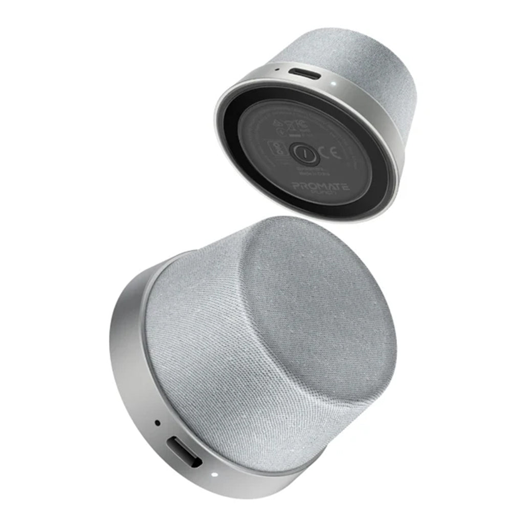 A Photo Of Promate Punch Mini Bluetooth Speaker with MagSafe Compatibility – 3W Portable Silver Speaker