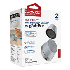 A Photo Of Promate Punch Mini Bluetooth Speaker with MagSafe Compatibility – 3W Portable Silver Speaker