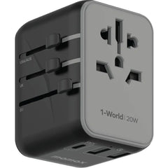 A Photo Of Momax 1-World 20W 3 Ports AC Travel Adapter - Versatile Charging for 150+ Countries