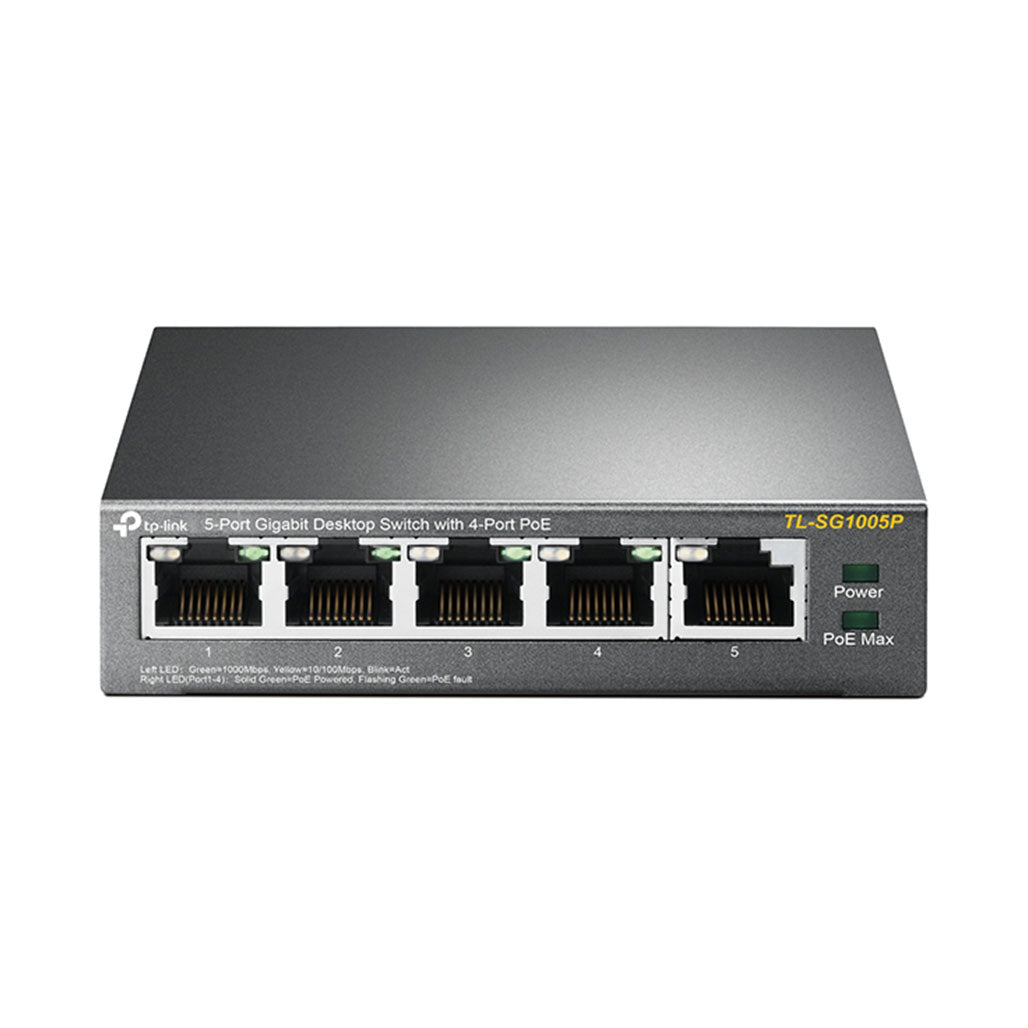 A Photo Of TP-Link TL-SG1005P 5-Port Gigabit Desktop Switch with 4 PoE Ports | 56W Power Supply, Priority Function